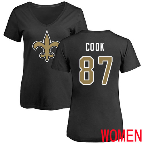 New Orleans Saints Black Women Jared Cook Name and Number Logo Slim Fit NFL Football #87 T Shirt